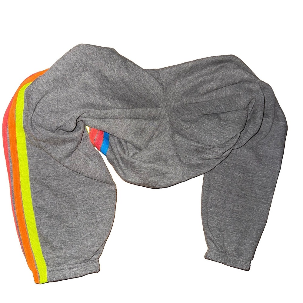 Aviator Nation 5 Stripe Sweatpants Heather Grey Neon Rainbow Joggers Women M Gym - Picture 3 of 8